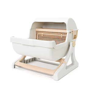 Semi Automatic <b>Litter</b> Box Large Size No Scooping Required For Adult <b>Cat</b> Rectangle Shape Beige Green Pink - Product Image 1