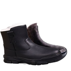 Bottes de neige pour hommes en cuir doublées de fourrure, chaudes, pour l'hiver, pour l'extérieur, à talon moyen, antidérapantes, durables - Product Image 5