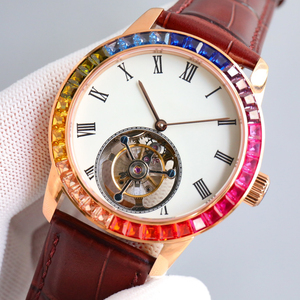 Montre classique True Tourbillon avec incrustation de pierres précieuses colorées, design vintage, chronométrage précis, mouvement résistant aux chocs - Product Image 2