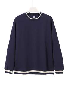 <span class=keywords><strong>Pull</strong></span>-over ample à rayures contrastées en coton mélangé 320g, style <span class=keywords><strong>vintage</strong></span> américain, col rond, épaules tombantes, printemps-automne - Product Image 5