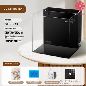 Aquarium d'eau salée intégré avec génération d'oxygène, réservoir d'eau durable et écologique en <span class=keywords><strong>verre</strong></span> noir Super B-Black 5W pour le salon - Product Image 4