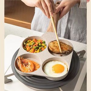Poêle antiadhésive en pierre Maifan transfrontalière à 4 trous, mini-poêle ronde pour petit-déjeuner, œufs, burgers, compatible induction, usage domestique - Product Image 1