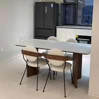 Table à manger et chaises de style italien vintage, modernes et simples, avec plateau en pierre, finition blanc mat, petit mobilier pour la maison
