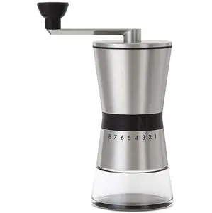 Manual coffee grinder with adjustable setting - conical burr mill & brushed stainless steel whole bean burr coffee grinder