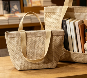 Eco Reusable Letter Pattern Tote Bag Custom Women Fashion Shoulder <b>Handbag</b> Burlap Linen Jute for Activity Travel - Product Image 2