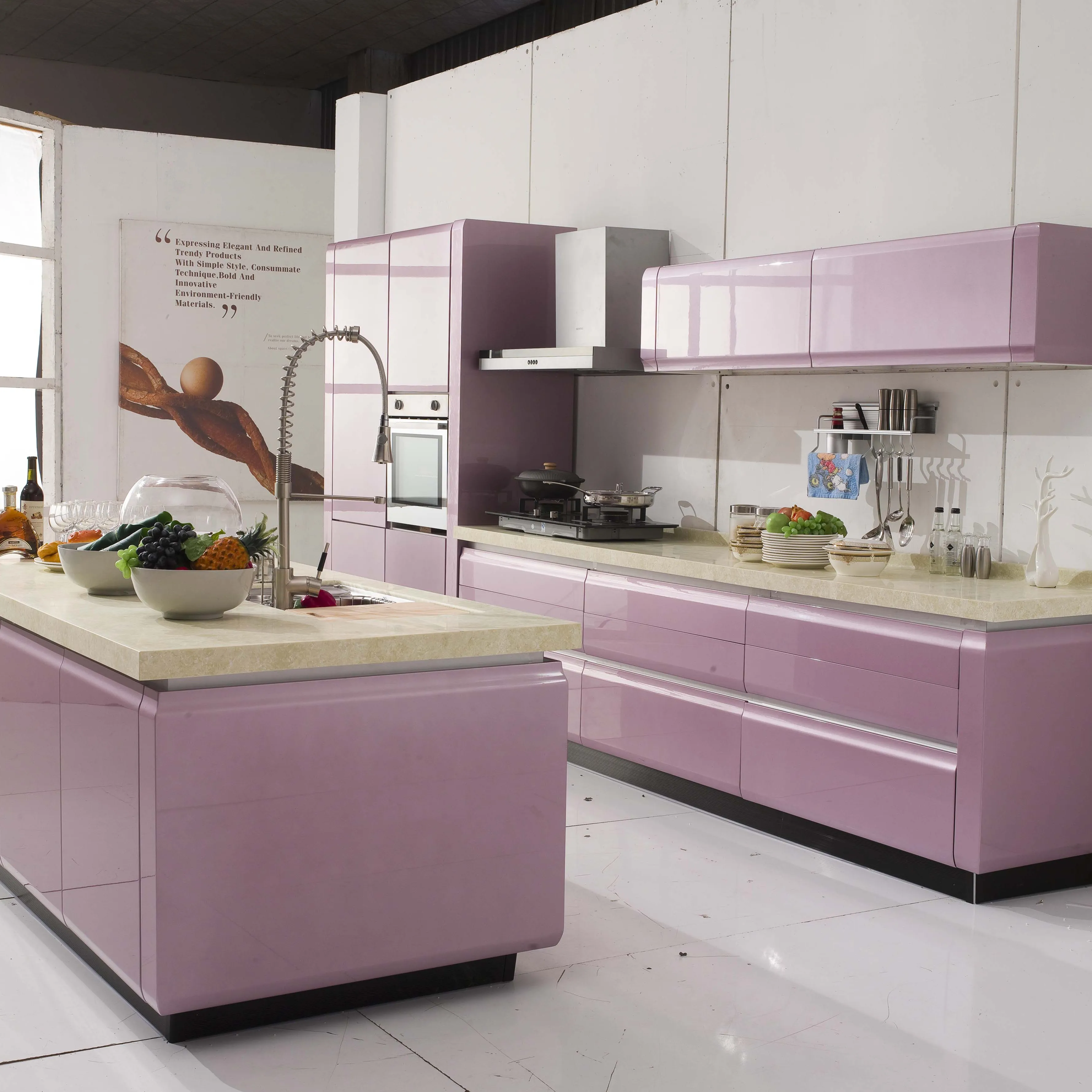 Beautiful Design Waterproof High Gloss Kitchen Cupboard Custom Make Aluminum Kitchen