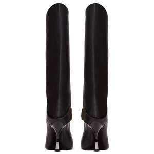 Botines de tacón alto para mujer con punta en pico, de media pantorrilla, de ajuste ancho, con corte en V en la parte superior y tacón alto. - Product Image 3