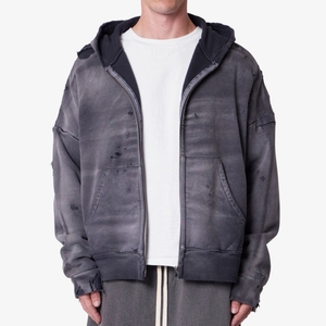 Nouvel arrivage : Sweat à capuche zippé personnalisé, style vintage délavé, coupe ample, streetwear, pour hommes - Product Image 2