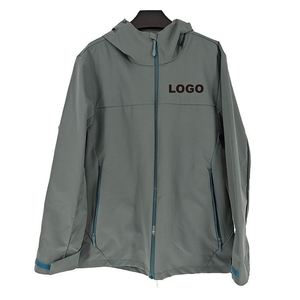 Design 100% Polyester Men's Soft Shell <b>Jacket</b> Breathable Outdoor Blouson with Zipper Closure and Print Pattern Plus Size - Product Image 4