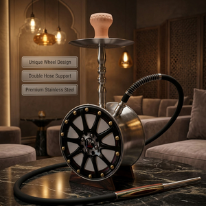 Chicha arabe à double tuyau en métal, grande taille, design roue, pour bar à chicha - Nouveauté, Vente Flash - Product Image 2