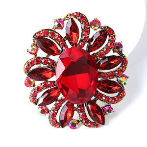 女性ギフト用の新しいシルバーボトムフラワーブローチウェディングオーバルクリスタルピンブローチ - Product Image 1