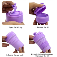 Bouteille pliable en silicone réutilisable sans BPA, gobelet pliable en silicone, tasse à café avec couvercle