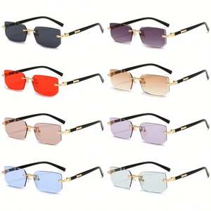 Lunettes de soleil sans monture avec logo personnalisé, protection UV400, accessoire de mode, lunettes de soleil Y2K, lunettes rectangulaires sans monture pour femmes et hommes - Product Image 2