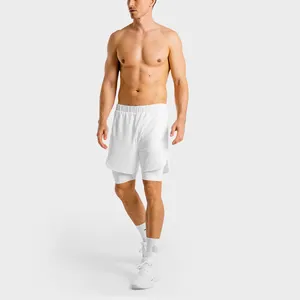 Оптовая продажа, мужские короткие шорты для тренировок, фитнеса, спортивная одежда, двухслойные сетчатые шорты из полиэстера
