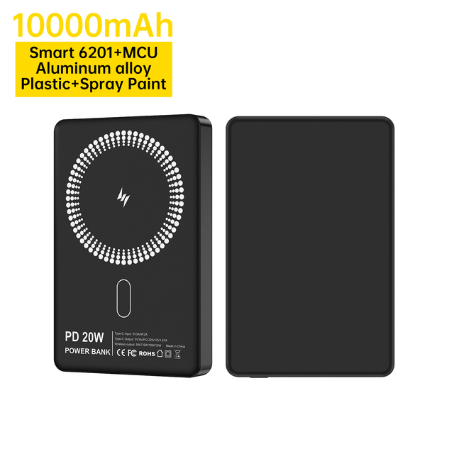 A46 Magnetic Power Bank 10000mAh Custom Logo Wireless Charging Portable Charger Type-C PD LED Display Fast Charging 22.5W