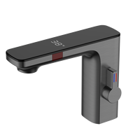 Robinet de lavabo à capteur de température en laiton noir au design moderne, robinet de lavabo sans contact avec robinet d'eau pour salle de bain