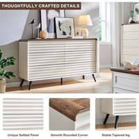 Commode à 6 tiroirs blanche côtelée horizontale avec pieds noirs et plateau en bois – Commode moderne de style mid-century avec glissières en acier durables