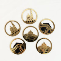 6 pièces/ensemble, décorations de gâteau en acrylique en forme de mosquée Kaaba, or et noir, décorations islamiques pour gâteaux