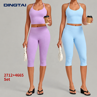 Ensemble deux pièces Halter Capri pour femme, dos ouvert, coussinets amovibles, haut court, taille haute élastique, tenue de randonnée