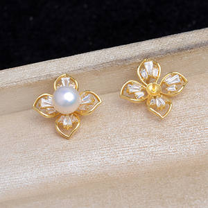 Boucle d'oreille compacte en argent S925 avec support vide 8-10mm JG5969 Accessoires DIY pour bijoux en perles Perles en vrac - Product Image 3