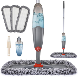 Ensemble de serpillière magique plate CF pour la maison et le commerce, 3 têtes de serpillière en microfibre avec un vaporisateur de 635 ml pour le nettoyage des sols avec une serpillière rotative - Product Image 1
