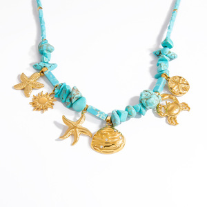 Collar de cuentas de piedra natural estilo retro francés, serie Océano de Playa, con colgante y cadena para clavícula, joyería transfronteriza europea y americana - Product Image 5