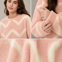 Ensemble pyjama deux pièces en sherpa rose et blanc à chevrons pour femme, chaud et décontracté, en velours doux, personnalisable, pour l'hiver