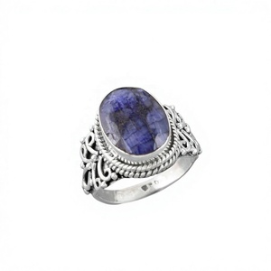 Bague en argent 925 avec saphir |   Bagues ovales en saphir bleu naturel, style vintage bohème, filigrane fait main, bijoux en pierres précieuses - Product Image 1