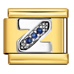 Breloques modulaires italiennes en lettres capitales A-Z, incrustées de strass en cristal bleu 9 mm, breloques de nom DIY pour bracelet femme - Product Image 2