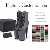 Bottes à lacets respirantes en PU de 23 cm avec bout ouvert et fermeture éclair latérale pour la danse sur barre et les spectacles en boîte de nuit, emballage OEM, vente en gros