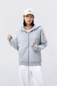 Sweatshirts à capuche en coton pour femmes avec logo personnalisé unisexe Vente en gros d'usine Sweat-shirts surdimensionnés à fermeture éclair brodés unis pour l'automne - Product Image 5