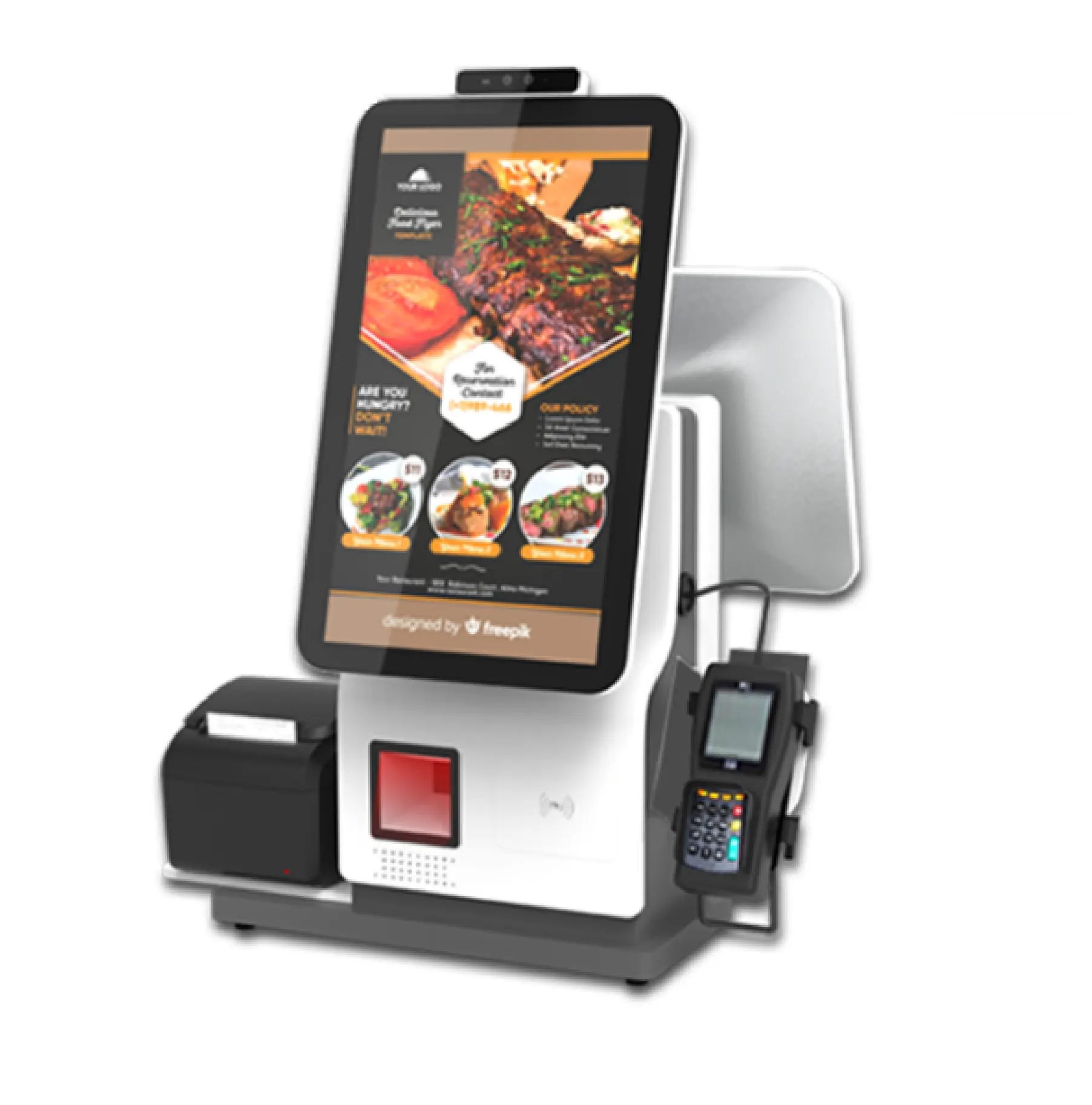 Metal base SPCC Self Service Supermarket Touch Screen Pos Cash Register Dual Screen Terminal customisable with printer, QR