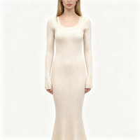 Robe pull longue en maille côtelée blanche de haute qualité pour femme, modèle Mable Maxi, personnalisable OEM & ODM, vente en gros