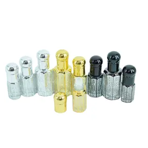 Frascos de óleo de perfume preto dourado prateado atacado 3ml 6 ml 12ml Frascos de vidro personalizados Attar Índia com rolo de cristal