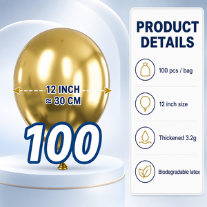 ลูกโป่งยางลาเท็กซ์สีทองเงา FeiLe 100 ชิ้น ขนาด <span class=keywords><strong>12</strong></span> นิ้ว รูปทรงกลม สำหรับตกแต่งงานวันเกิด งานแต่งงาน และงานปาร์ตี้-ชุด G101 - Product Image 3