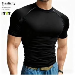 High Quality Men's Short Sleeve Gym <b>Compression</b> <b>Shirt</b> Quick-Drying Training Wear Custom Logo Wholesale Activewear Solid Woven - Product Image 1
