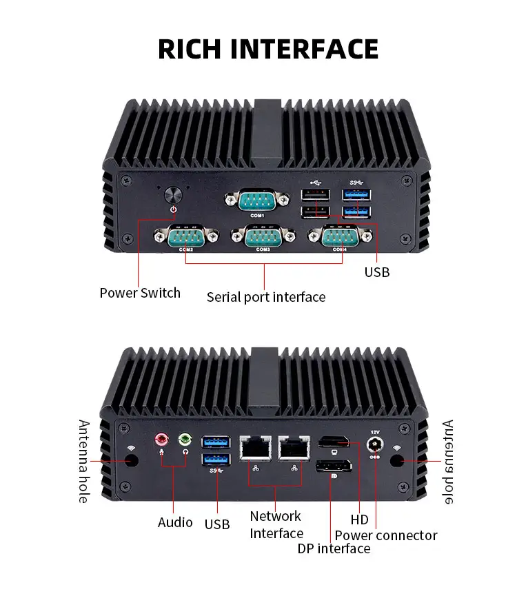 Qotom Mini PC di ultima generazione J4105 Win10 4K DDR4 M.2 SSD Mini PC con controllo industriale incorporato