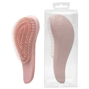 Private Label Wheat Straw Matte Magic Handle Massager Scalp Comb Removing Knots and Tangles Detangler Brush Hair Styling Tool