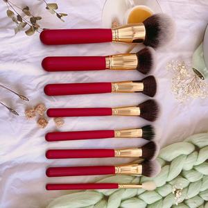 Ensemble de 8 pinceaux de maquillage pour le visage en poils synthétiques, manche en bois, pinceau correcteur, pinceau éventail, crayon à sourcils, logo personnalisé, kit de beauté - Product Image 1