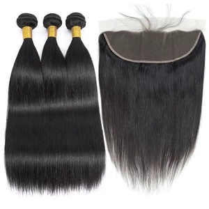 Paquetes de cabello virgen rizado de onda de agua profunda suelta de cuerpo recto, cierres frontales de encaje de cabello humano, cabello virgen alineado con cutícula - Product Image 3