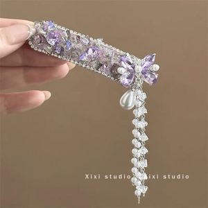 Inlaid Rhinestone <b>Bow</b> Tassel Hair <b>Clip</b> for Women Temperament Sweet Hairpin High-end Side Bangs <b>Clip</b> Fashion Hair Accessories - Product Image 6
