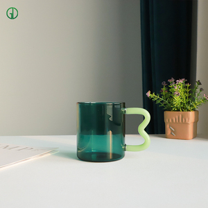 Drinking Glass Cups Mugs <strong>Custom</strong> Colored Clear Borosilicate Glass Cup Set Transparent Color Block Glass Cup With Handle - Product Image 2