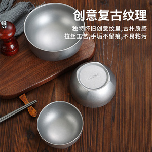 Vintage 304 Stainless Steel Rice Bowl Double Layer Soup Bowl Antique Dishware Noodle Bowl Barbecue Restaurant Kimchi Lunch Bowl - Product Image 1