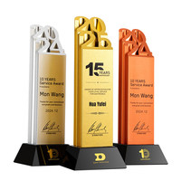 Trophée personnalisé en aluminium creux 2026 pour récompense de service au personnel de 5, 10 ou 15 ans, avec base en cristal noir, pour reconnaissance des employés d'entreprise