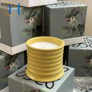 C & H Atacado venda quente cerâmica cimento frascos cera de soja velas perfumadas logotipo personalizado e embalagem tampa