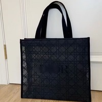 Sac fourre-tout pour femme personnalisable en gros, grand format, réutilisable, respirant, en maille noire et bleue, pour la plage et le shopping