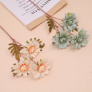 Artificial Three-Head Dahlia Wedding Arrangement Soft <b>Decoration</b> European Vintage Silk Flower Home <b>Decoration</b> Floral Art - Product Image 1