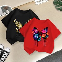 Kaos Anak Lengan Pendek Musim Panas 2026 Desain Baru Gaya Korea untuk Anak Perempuan, Motif Kartun Hewan, Bahan Katun Penyerap Keringat