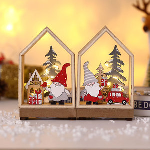 Nouvelles décorations de Noël : cabane en bois lumineuse, vieil homme de la forêt, vitrine en bois, ornements de bureau. - Product Image 3