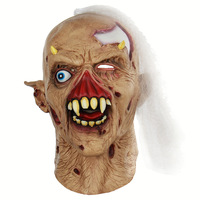 Costume d'Halloween Cheveux blancs Zombie avec une bouche fendue Effrayant Latex Masque de fête réaliste